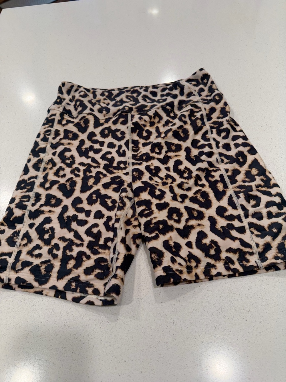 Abercrombie & Fitch Leopard Print Bike Shorts in Beige and Black